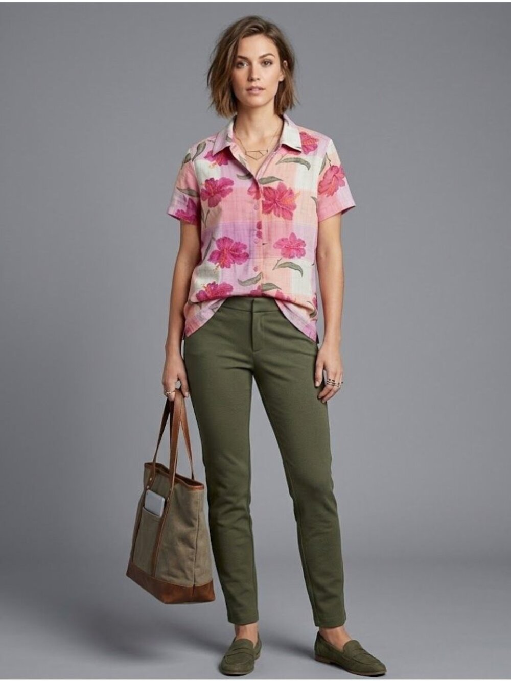 Dressbarn Pink Artsy Embroidery Floral Vintage Lagenlook Button-Up Shirt Small